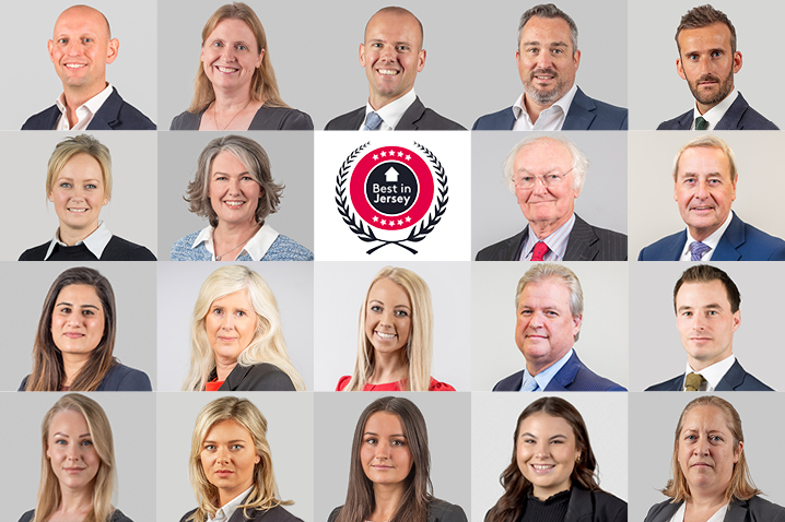 Photo collage of Jonathan Hughes, Katharine, Henry, Jonathan Anderson, Will, Sarah, Helen, Michael, Chris, Priya, Fiona, Laura, Tim, Charles, Emily, Nathalie, Lucy, Mix and Sarah of the best in Jersey property team